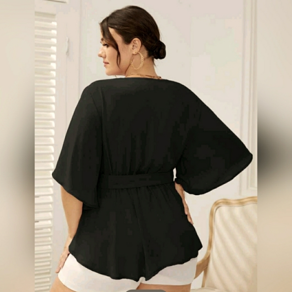 NEW! Surplice wrap front, Belted,Ruffled Peplum hem Blouses - Picture 4 of 4